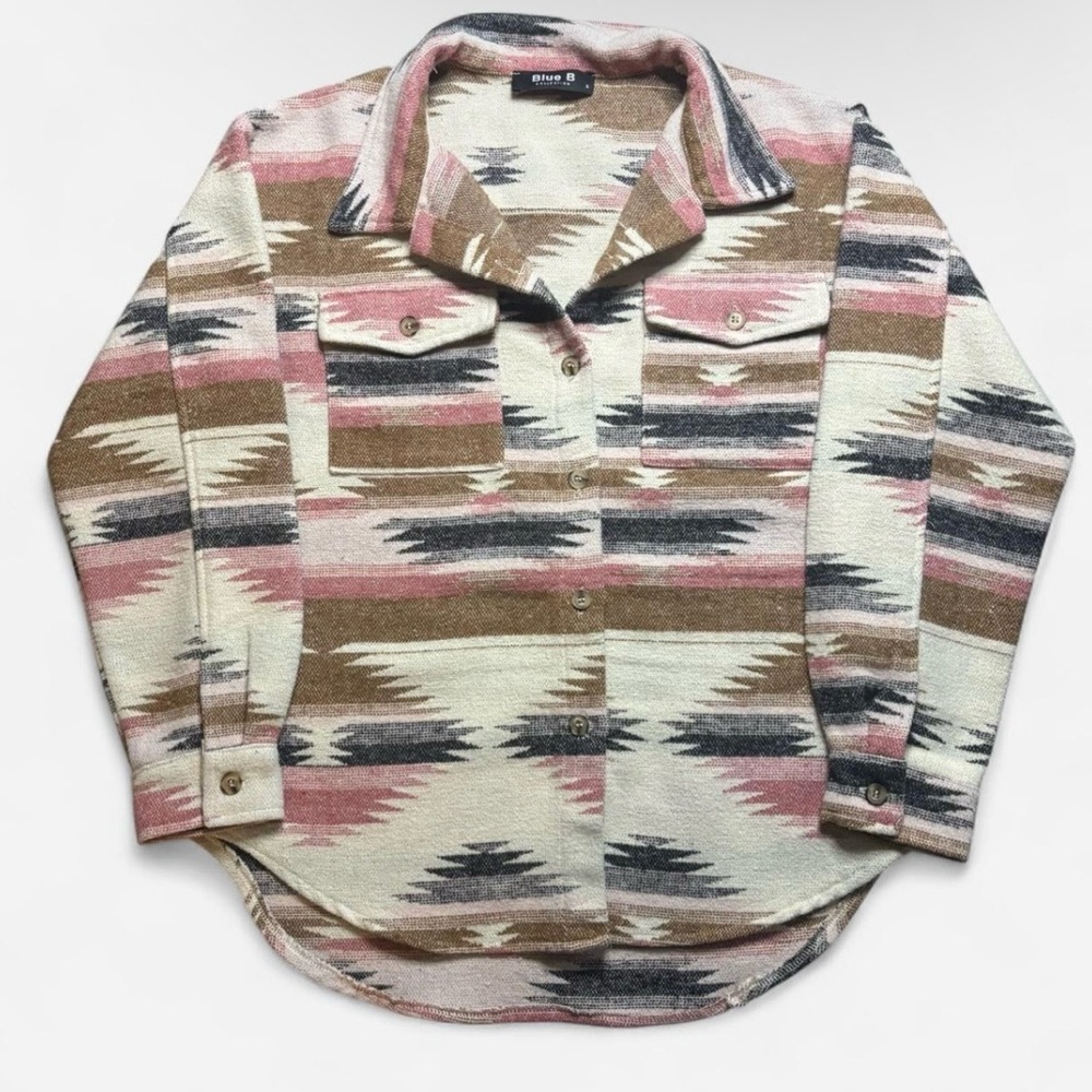 Blue B collection Patterned Button Down Shirt - Pink, Brown, Cream